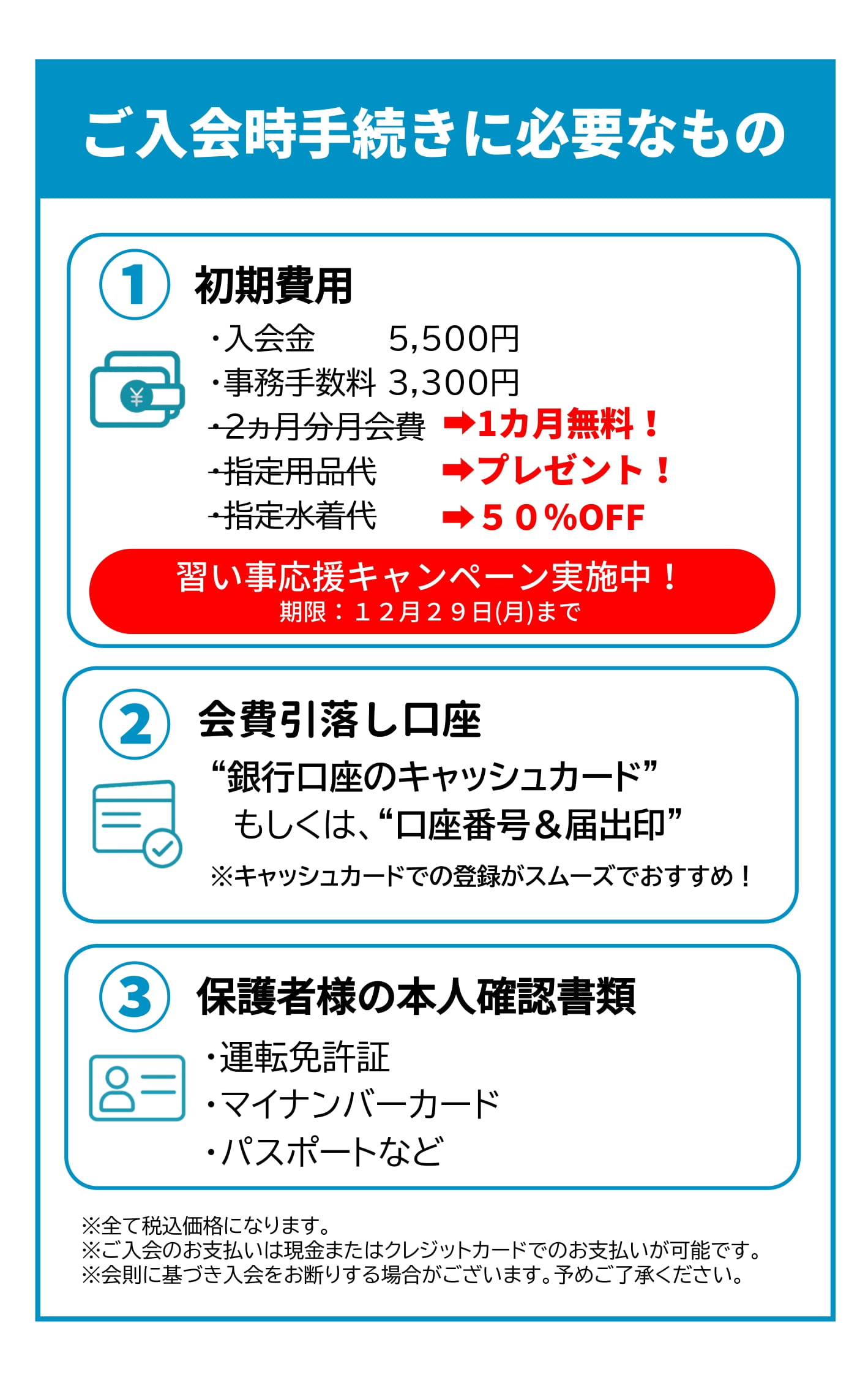 スパーク千代田　ご入会時手続きに必要なもの