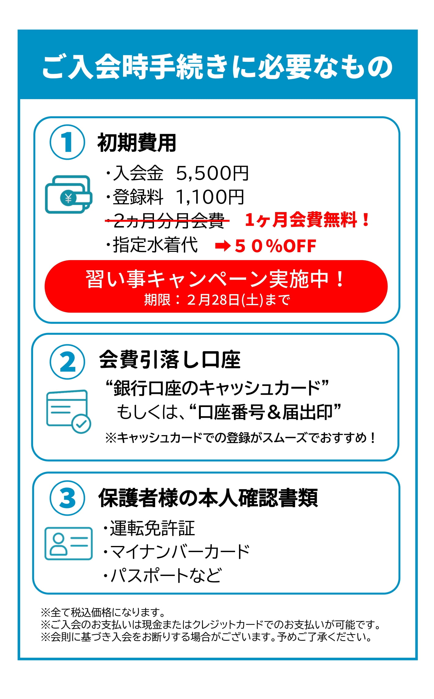 スポーツプラザ山新石岡　ご入会時手続きに必要なもの
