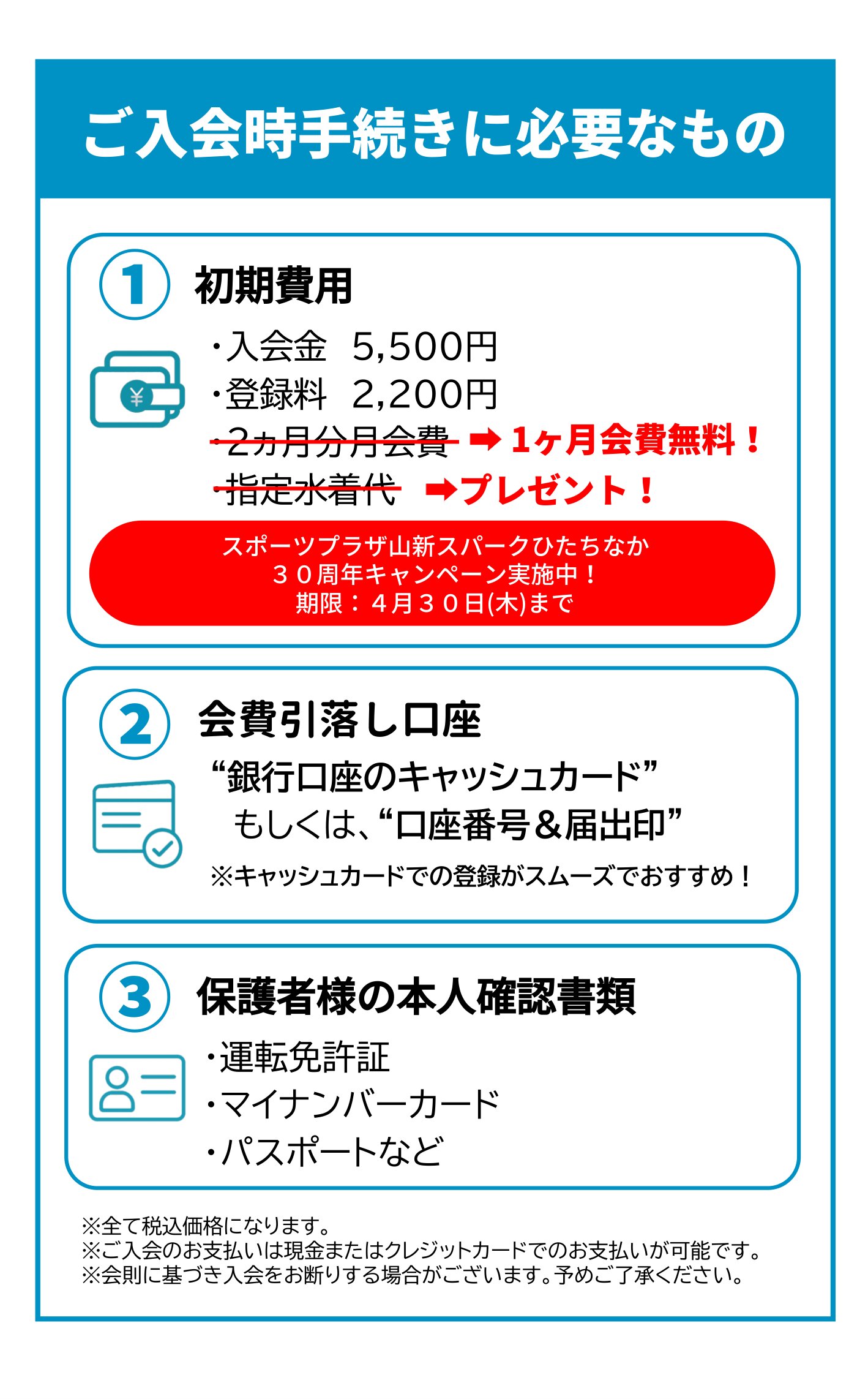 スポーツプラザ山新石岡　ご入会時手続きに必要なもの