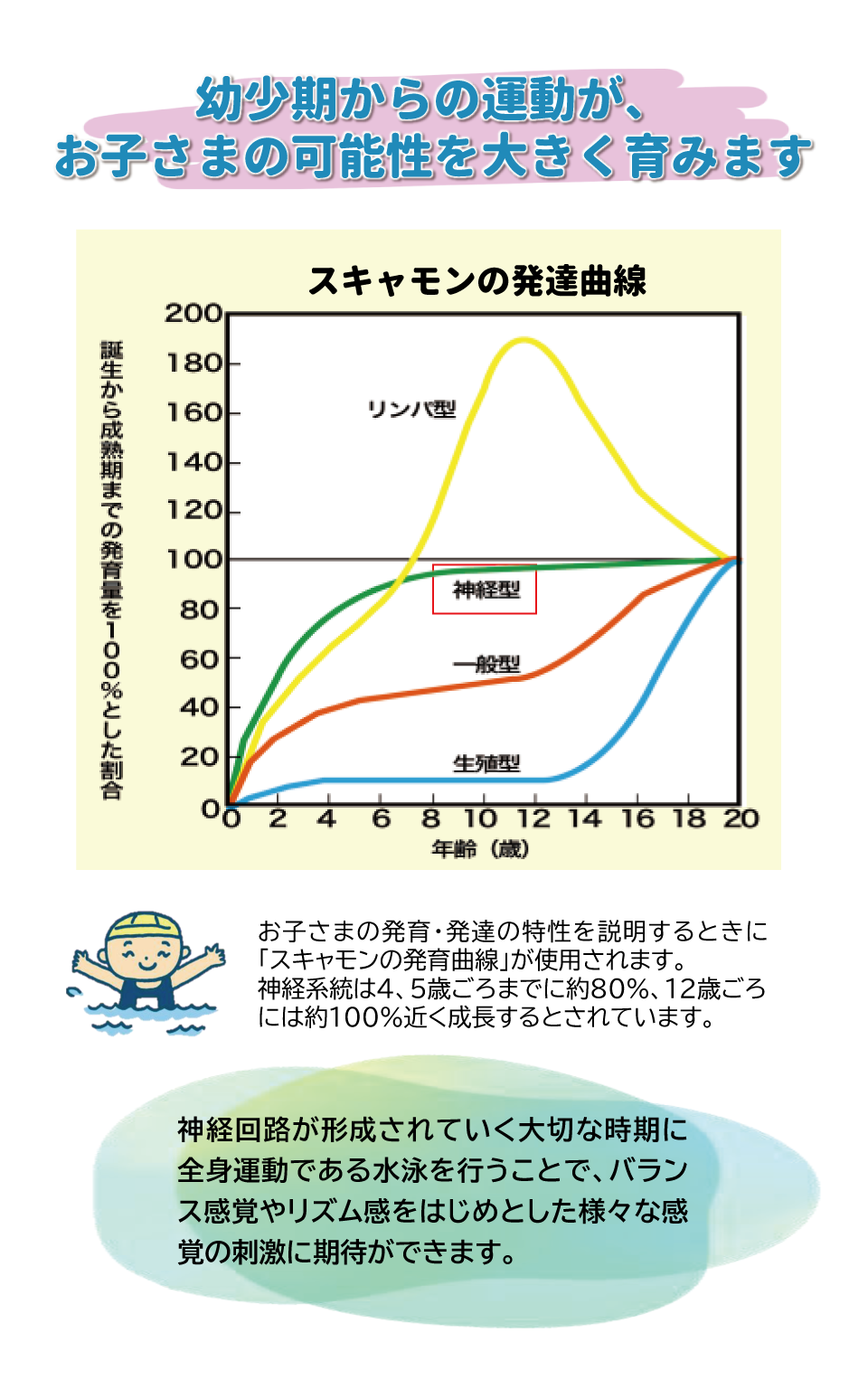 幼年期からの運動が、お子様の可能性を育みます　スキャモンの発達曲線