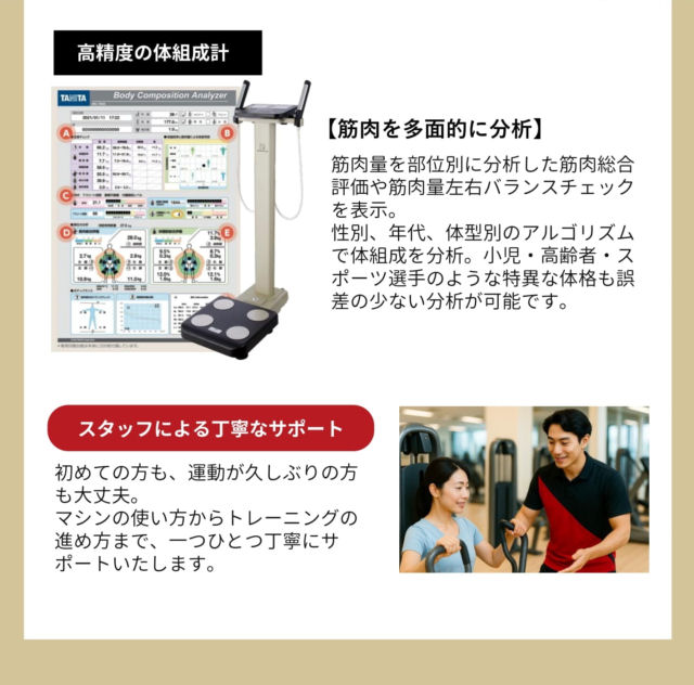 高精度体組成計/スタッフによる丁寧なサポート