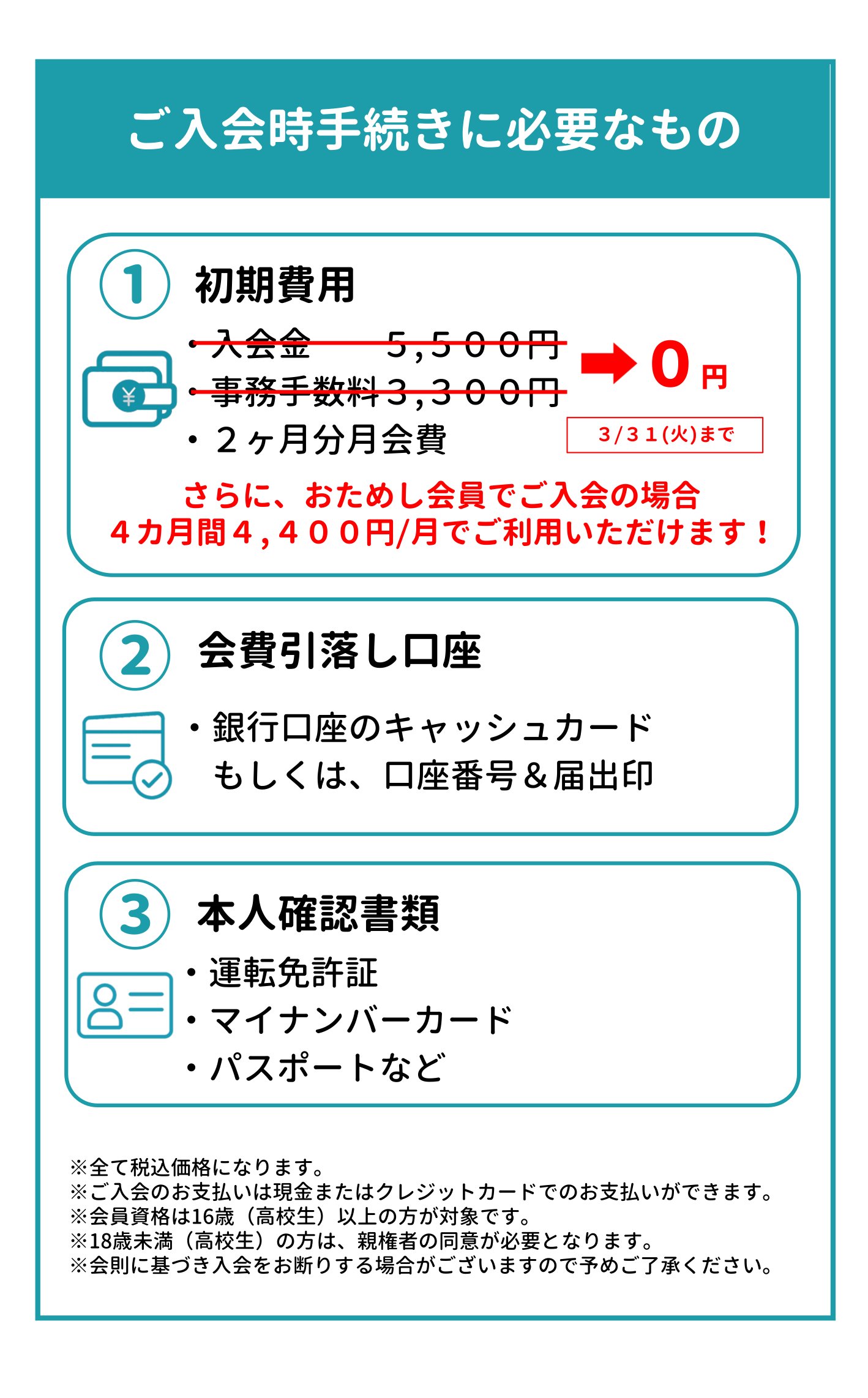スパーク青葉-ご入会時手続きに必要なもの