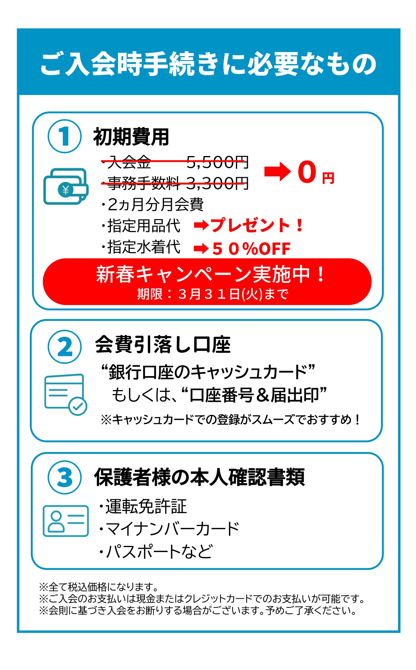 スパーク青葉　ご入会時手続きに必要なもの